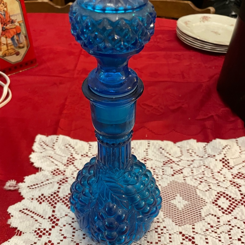 Vintage MCM Blue Cobalt Cluster Liquor Bottle with Stopper